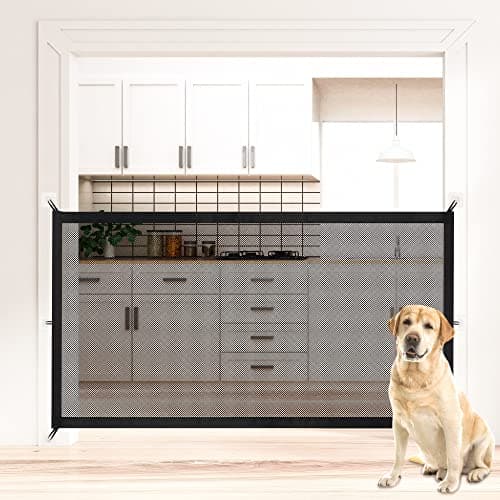 NWK Magic Dog Gate for Stairs Pet Gate for The House Providing a Safe Enclosure for Pets to Play and Rest, 6 Hooks Design (30'' X 70'')