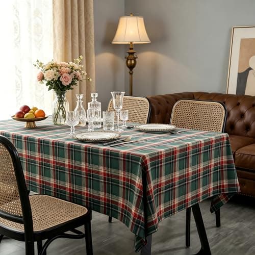 UWWGKK Wipeable Gingham Tablecloth, Green Red Grid Tablecloths Rectangular Durable, Table Cloth for Birthday Decorations, Home Dining Party - Thumbnail 3