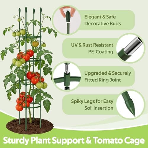 Jesosia 2 Pack Tomato Cages for Garden - Heavy Duty Tomato Trellis for Climbing Plants Vines Outdoor & Indoor - 63 Inch Adjustable Tall Tomato Cage Plant Support Stakes for Pots Raised Garden Bed - Thumbnail 2