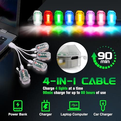Wireless RGB LED Aircraft Strobe Lights with Remote Control, 8 Colors 10 Flash Modes DIY Mode Anti-Collision Lights Waterproof Emergency Warning Light for Large Drone Car Motorcycle Bike 8Pcs - Thumbnail 3