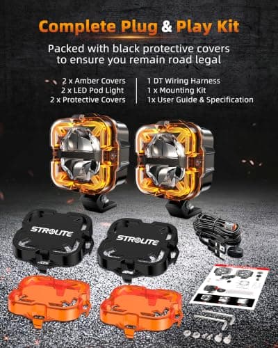 STROLITE 4 Inch LED Pods Off Road Lights, 90W 12000LM Amber Fog Lights with X DRL & Wiring Harness, IP67 Waterproof Spot Flood Combo for Trucks SUV ATV UTV - 2PCS - Thumbnail 6