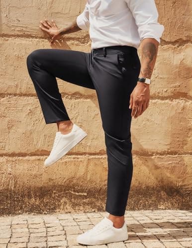 PJ PAUL JONES Men's Golf Pants Black Stretch Elastic Waist Golf Joggers Pant Lightweight Casual Comfy Trousers for Office Workout XL - Thumbnail 2