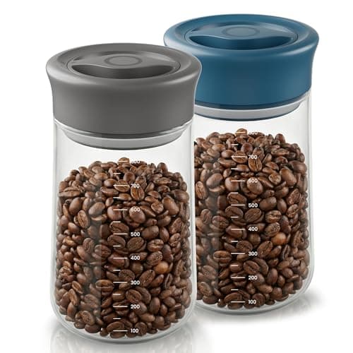 LAKUMIQI Overnight Oats Containers with Lids, 2 Pack 27oz Glass Jars with Airtight Lids, Wide Mouth Mason Jars, Food Coffee Bean Storage Containers for Yogurt, Chia Pudding, Snack, Salad(Blue+Grey)