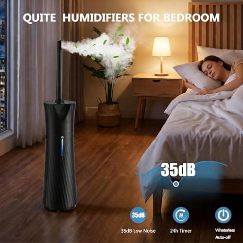 MONISEN 17L Humidifiers for Bedroom Large Room – Ultra Quiet (35dB), 56H Runtime, Smart App&Remote, Auto Humidistat, Top Fill Cool Mist Humidifier, Aroma Diffuser, Auto Shut-Of – Whole House, Black - Thumbnail 4