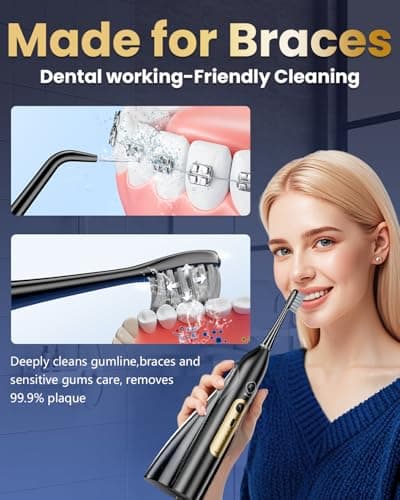 Electric Toothbrush with Water Flosser Combo, Professional Oral Care with 3 Brush Modes & 5 Water Pressure, Rechargeable Flossing Toothbrush for Adults Teeth Cleaning, Cordless for Home&Travel, Black - Thumbnail 6