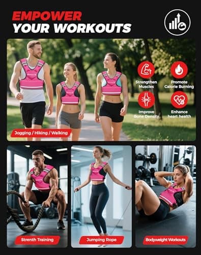 BAGAIL Adjustable Weighted Vest for Women 12-18lb, Comfortable U-Neck Rucking Vest with 6 Removable Weights, Storage Pocket and Reflective Strips for Walking, Jogging, Weight Loss & Home Workouts - Thumbnail 6