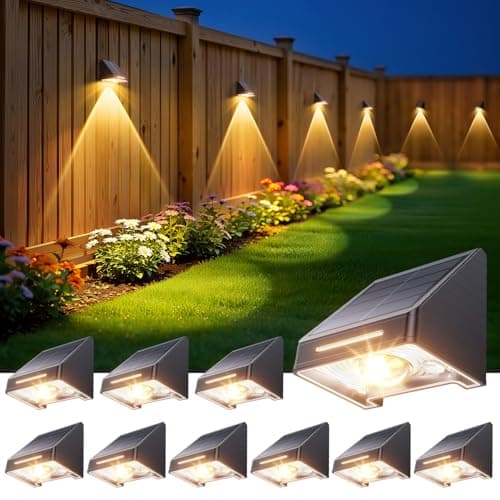 KOOPER Solar Fence Lights Outdoor Waterproof 10 Pack, Solar Fence Lights with Ultra-Bright LED Lens, 10 Modes & 9 Colors Outdoor Solar Lights for Fence, Backyard, Railing, Patio, Wall, Step, Deck - Image 1