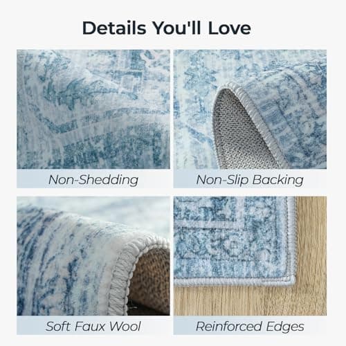 Carpelux 5x7 Washable Area Rugs for Living Room, Neutral Retro Aesthetic Non Slip Blue Rug for Nursery Kids Room, Soft Faux Wool Cozy Floor Carpet for Bedroom Dining Room - Thumbnail 3