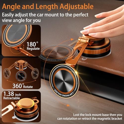 Upgraded Vacuum Magnetic Phone Holder for Car, Nano Gel Suction Cup Phone Mount for MagSafe, 108LBS Strong Suction & 3000GF Magnet, Adjustable Zinc Alloy Arm Car Mount for iPhone 17/16/15Pro Max - Thumbnail 5
