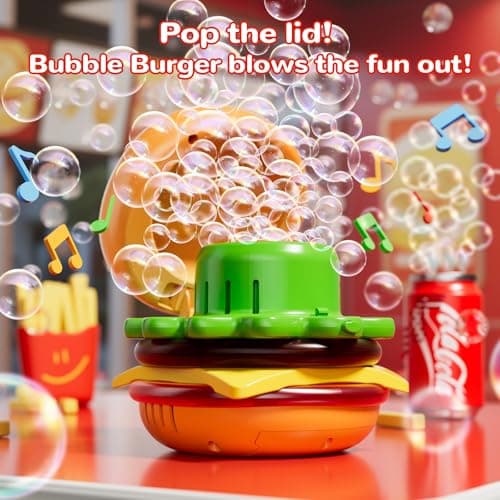 Burger & Cola Bubble Machine Combo W/Bubble Gun, 10 Bubble Solution Packs, Kids Automatic Bubble Blower Toy W/Music & Light, Handheld & Tabletop Bubble Maker, Gift for Birthday, Party Outdoor Fun - Thumbnail 2