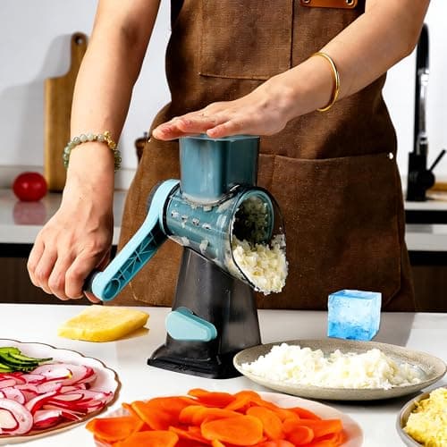 KalraMay Cheese Grater,Rotary Cheese Grater with Handle, Multifunctional Rotary Cheese Shredder Effortlessly Grates Cheese, Vegetables, and Fruits (Blue) - Thumbnail 4