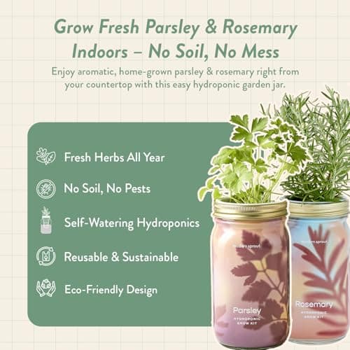 Modern Sprout Garden Jar & Herb Stripper Bundle, Self-Watering Herb Grow Kit w/Recyclable Mason Jar + 3-in-1 Prep, Peeler & Grater Plate, Indoor Gardening & Kitchen Gift Set (Rosemary & Parsley) - Thumbnail 2