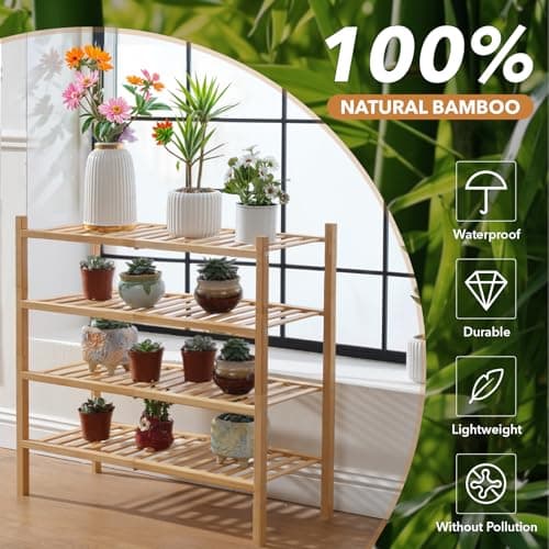 Buymoth 4 Tier Bamboo Shoe Rack Storage Organizer for Closet, Multifunctional Stackable Free Standing Shoe Shelf Organizer for Small Space,Entryway,Hallway,Bathroom 27"x11"x26"(Natural, 4 Tier) - Thumbnail 6