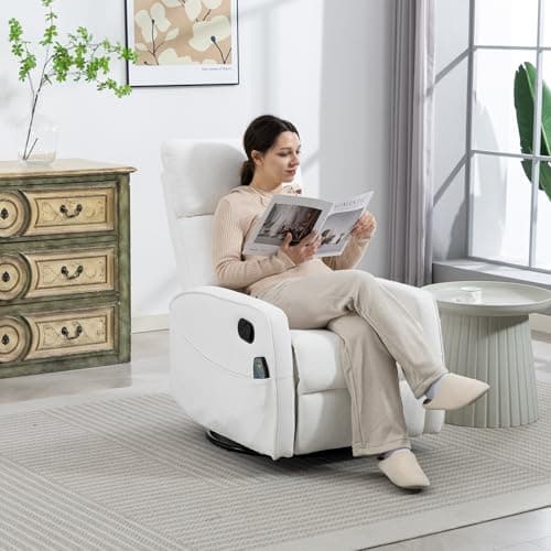Fachmaih Manual Rocking Chair Nursery with Massage and Heat for Adults Comfy High Back Swivel Gilder Rocker Recliner for Bedroom Living Room