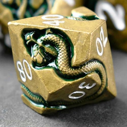 Weighted Metal DND Dice Set for Dungeons and Dragons and Pathfinder, Serpent Polyhedral RPG Dice with Engraved Numbers & Protective Gift Storage Case