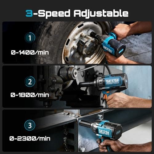 Seesii Upgraded Cordless Impact Wrench 885Ft-lbs (1200N·m): 1/2" Impact Gun with Detachable Side Handle, 21V High Torque Power Impact Driver 2x 4.0Ah Batteries for Family Car/Pickup Truck/Mower - Thumbnail 4