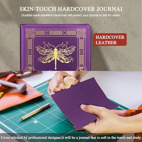 QDWXDEL Dragonfly Gifts for Women,Journal for Women,A5 Hardcover Leather Journal - 200 Pages Premium Paper Notebook, Journal Notebook for School, Work (Dragonfly Purple) - Thumbnail 4