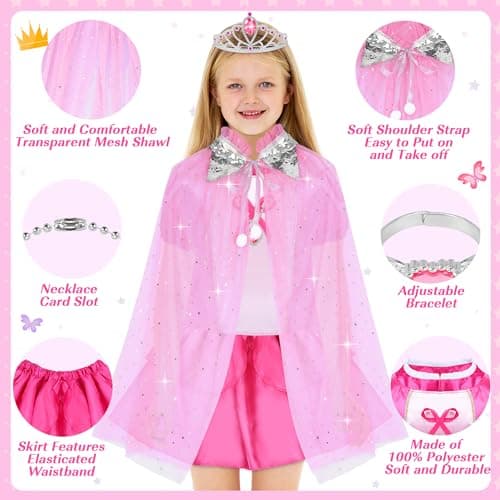 JEMSHE 16 Pcs Princess Dress Up Clothes for Little Girl Set, Princess Pretent Play Outfit Toys for Toddler Girls, Cosplay Birthday Party Gifts for Girls Age 3 4 5 6 7 8+ Year Old - Thumbnail 6