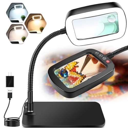 10X 30X Large Magnifying Glass with Light and Stand, 5-inch Lighted Magnifier, 72 LED 3 Color Modes Stepless Dimmable, Hands-Free Magnifying Glass Desk Lamp for Reading Craft Hobby Close Work - Image 1