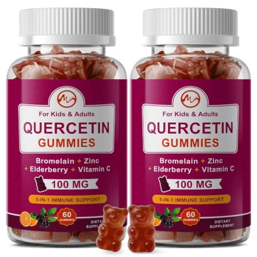 M inch (2 Pack) Quercetin Gummies with Bromelain, Elderberry, Zinc and Vitamin C - Chewable Quercetin 100mg Supplement for Immunity, Allergy, Aging Support - Vegan Gummies for Adult & Kid - Image 1