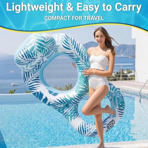 JGV Pool Floats Lounger, 2-Pack Inflatable Chair Lounger Floaties with Drink Holder, Inflatables Water Floating Rafts for Swimming Pool Tanning, Pool Party, Summertime Beach Outdoor - Multicolor - Thumbnail 4