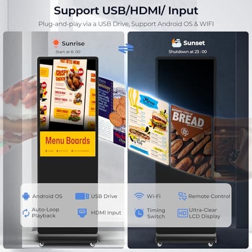 JASZDOT 32/43/55/65 Inch Digital Signage Display, LCD Screen Advertising Display Kiosk Interactive Totem Floor Standing Auto AD Player with USB/HDMI/WiFi Android OS (32'' Non-Touch) - Thumbnail 4