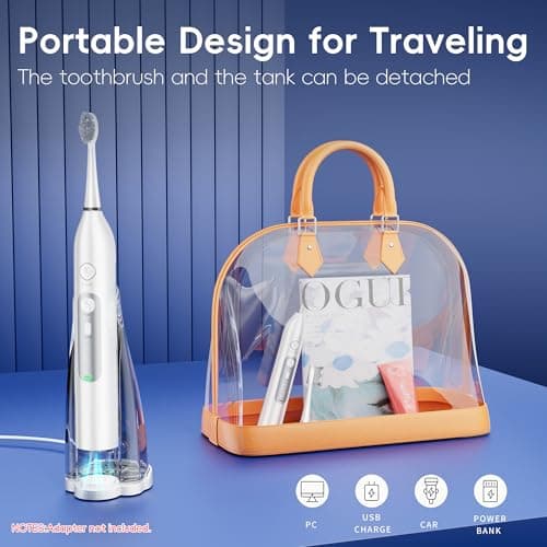 OILSAO Electric Toothbrush with Water Flosser, 3 Sonic Modes, 5 Flossing Speeds with 3 Brushes + 1 Nozzle, Portable Flossing Toothbrush Combo for Adults Teeth Cleaning Kit for Plaque Removal,White - Thumbnail 6
