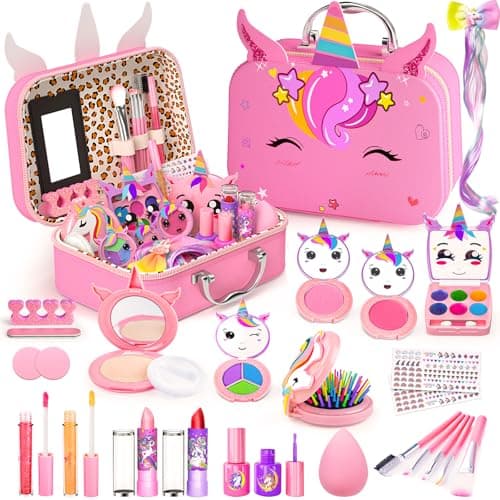 Mqsiuve Kids Makeup Kit for Girl - Non-Toxic Kids Washable Makeup Girls Toys, Girls Makeup Kit Princess Toys Real Play Makeup Set Birthday Girls Gift for Ages 3 5 6 7 8 9 10-12 Year Old, Bright Pink - Image 1