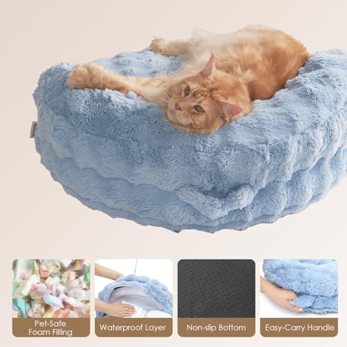 EHEYCIGA Soft Dog Couch Bed for Large Dog, Fluffy Medium Dog Bed with Removable Washable Cover, Bolster Pet Sofa, Waterproof and Non-Slip, 36" x 36"x 9", Blue - Thumbnail 5