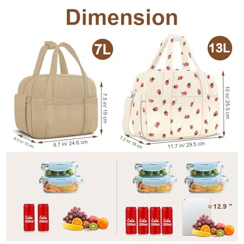 KUBYA Corduroy Lunch Box Lunch Bag for Women Men, Cute Strawberry Small Insulated Reusable Work Leakproof Simple Lunch Boxes Tote Bag Adults Cooler Bag - Thumbnail 6