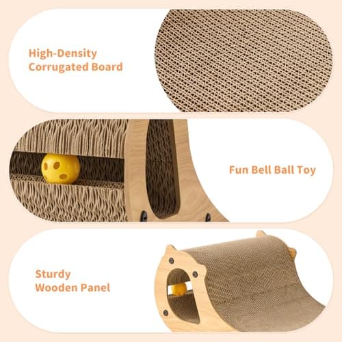 ZOMISIA Cat Scratcher Bed, 2 in 1 Cardboard Scratching Board for Indoor Cats, Scratch Couch Lounge with Bell Ball Toy for Double-Sided Usability - Thumbnail 4