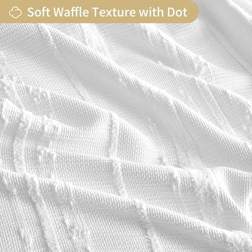 Lameirose White Shower Curtain Boho, Textured Shower Curtain Cotton Blend Waffle Weave Stripe Fabric Shower Curtains for Bathroom, Hotel, Washable, 72 x 72 - Thumbnail 3