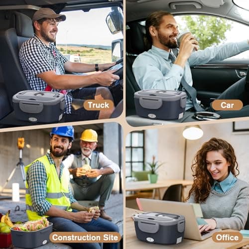 Vabaso Electric Lunch Box for Adults, 80W Heated Lunch Box with Dual 1.5L Stainless Steel Containers, Portable Food Warmer for Men Work Car Truck, 12V/24V/110V/220V - Eternal Gray - Thumbnail 6