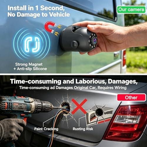 YEOIZO Wireless Magnetic Backup Camera for Trailers/RV/Camper - WiFi Rechargeable HD Night Vision, No Wiring/Drilling, Easy Hitch Alignment, Compatible with iPhone/Android/iPad (Gooseneck/Fifth Wheel) - Thumbnail 2
