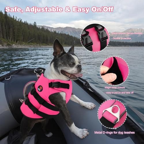 Dogcheer Dog Harness Life Jacket, High Buoyancy Neoprene Dog Life Vest for Swimming Boating, Adjustable Puppy Swim Vest Reflective Pet Float Vest for Small Medium Large Dogs - Pink, S - Thumbnail 5