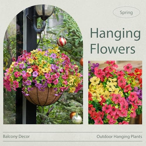 Der Rose Artificial Hanging Flowers Basket for Outdoors Fake Hanging Plants Spring Summer Decoration UV Resistant for Garden Front Porch Patio Balcony Decor - Thumbnail 5