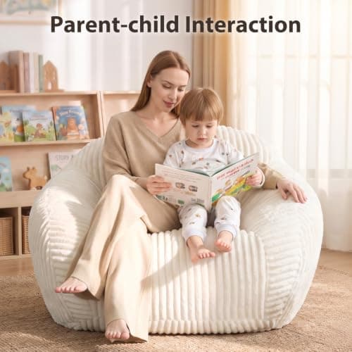 HUGHEAVEN Large Bean Bag Chairs for Adults, Adult Bean Bag Chair with Back Support, Reading Chair for Bedroom, Beige - Thumbnail 3