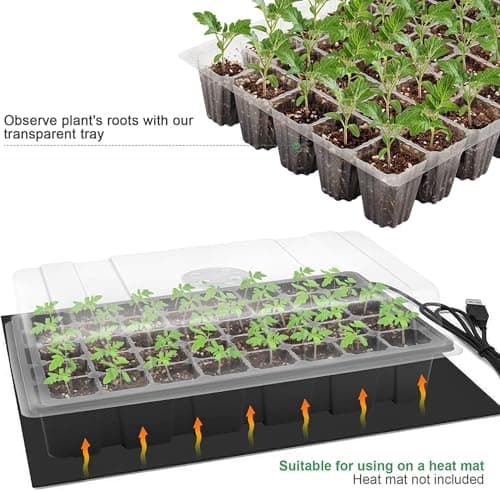 MIXC Seedling Trays Seed Starter Tray, 5-Pack Mini Propagator Plant Grow Kit Greenhouse with Humidity Vented Domes and Base for Seeds' Starting (40 Cells Per Tray, Total 200 Cells), Black - Thumbnail 3