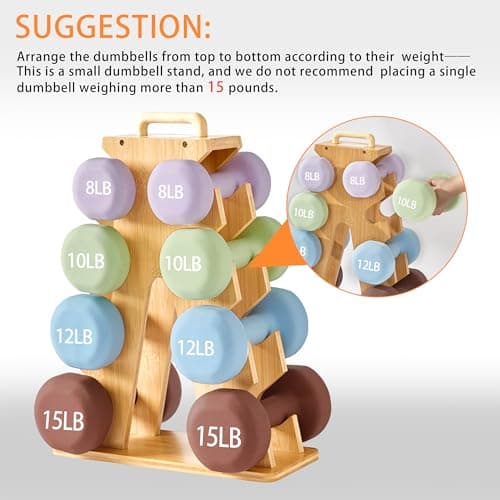 Wooden Dumbbell Rack Stand Gift for Fitness Lovers, Compact A-Frame Weight Holder for 8-15lb Dumbbells, Stylish Space-Saving Organizer for Home Gym (Dumbbell Rack Stand Only) - Thumbnail 6