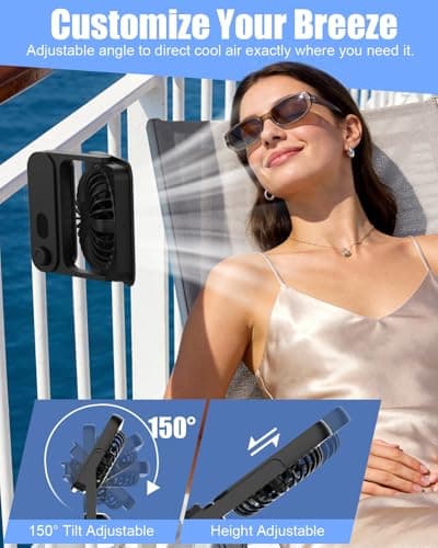 Ehoyal Magnetic Fan for Cruise Ship, 6.7" Ultra Thin Portable Fan with 100 Speeds, 3600mAh Rechargeable, Digital Display, 150° Adjustable, Quiet for Desktop Travel, Camping & Cruise Essentials, Black - Thumbnail 4