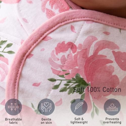 GLLQUEN BABY Baby Swaddle Sleep Sacks with Zipper - 3-Pack Newborn Swaddling Sack, Baby Swaddles Sleep Sack 0-3 Months,Pink Floral or Leaves, Swaddling Blankets 3 Pack Wrap Set, Easy Change Swaddle - Thumbnail 5