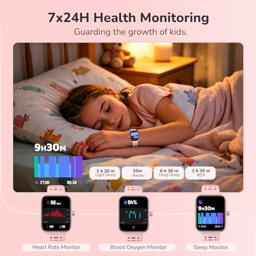 ENOMIR Smart Watch for Girls Gifts, Kids Smart Watch with Health Monitor, Activities Track & Alarm Clock Reminder, Smartwatch with Custom Design & Puzzle Games, Girls Birthday Pink (2 Bands) - Thumbnail 2