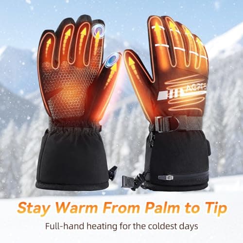 AGPTEK Heated Gloves for Men Women, 7.4V Fast Heat Rechargeable Winter Glove with Battery Indicator &Touchscreen, Waterproof Hand Warming for Skiing, Hiking, Camping, Fishing, Motorcycle, S - Thumbnail 2