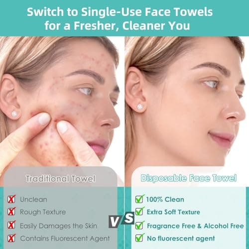 Ditoi Disposable Face Towels,Ultra Soft &Thick Face Dry Wipes for Makeup Removal,Viscose Fiber Facial Coths for Women Daily Cleansing, Skincare,60 Count - Thumbnail 5