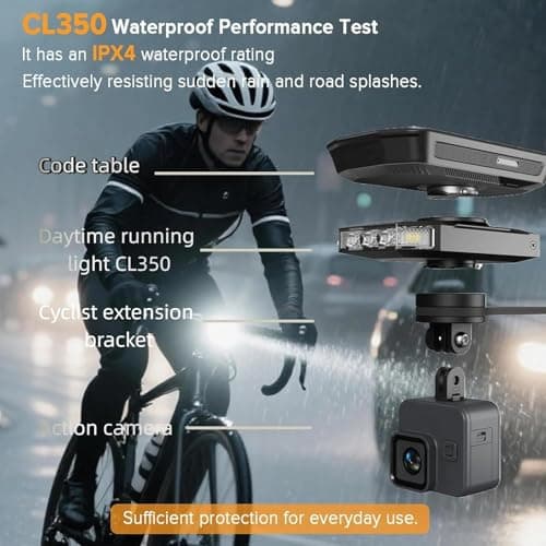 CL350 Bike Front Light with GoPro Mount & Cycling for Night Daytime Riding, 4 Modes 4000mAh USB Rechargeable Bike Headlight, Auto On/Off, IPX4 Waterproof 220° Wide Beam Warning Lamp - Thumbnail 4