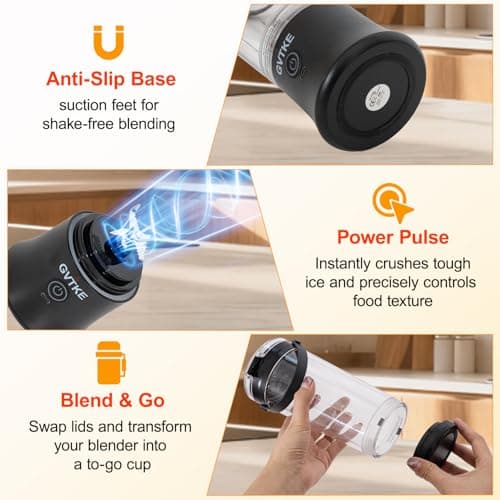GVTKE Portable Blender Dual Mode 18000RPM 20Oz Blending Cup Ice Crushing Smoothie Frozen Fruit Mini Home Gym Travel(Black) - Thumbnail 6