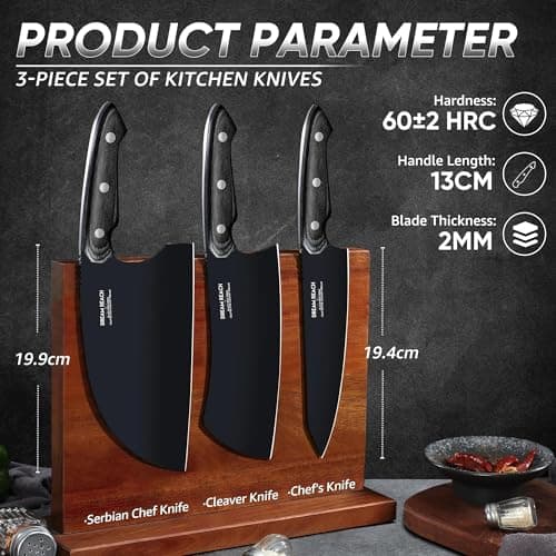 Dream Reach Butcher Knife Set - 3PCS Black Cleaver Knives Kit for Meat Cutting BBQ Outdoor Hand Forged Serbian Chef Cleaver for Mother Father Gift Idea - Thumbnail 2