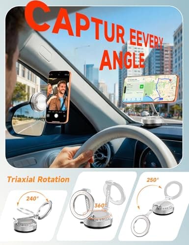 visnfa Pure Zinc Alloy Vacuum Magnetic Phone Holders for Your Car [105+LBS Suction & 3800gf Magnetic] 360° Adjustable Magsafe Car Phone Holder Mount for iPhone 17 16 15 14 13 12 Series & Android - Thumbnail 6