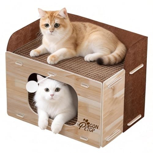 Cat Houses for Indoor Cats, Two-Story Cat Bed Cube for Multiple Small Kittens, Removable Felt Cat Cave Hideaway Condo with Fluffy Ball, Scratch Pad