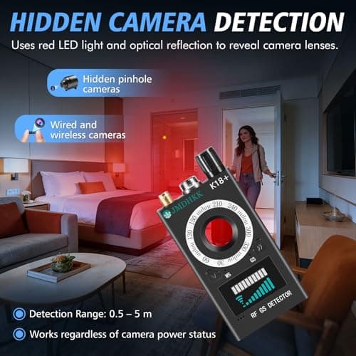 JMDHKK K18+ Hidden Camera Detector, Spy Camera Finder, Bug Detector, Magnetic Field Detector, Listening Device Detector – Privacy Protection Tool for Home, Office, Hotel, and Travel Security(Black) - Thumbnail 2